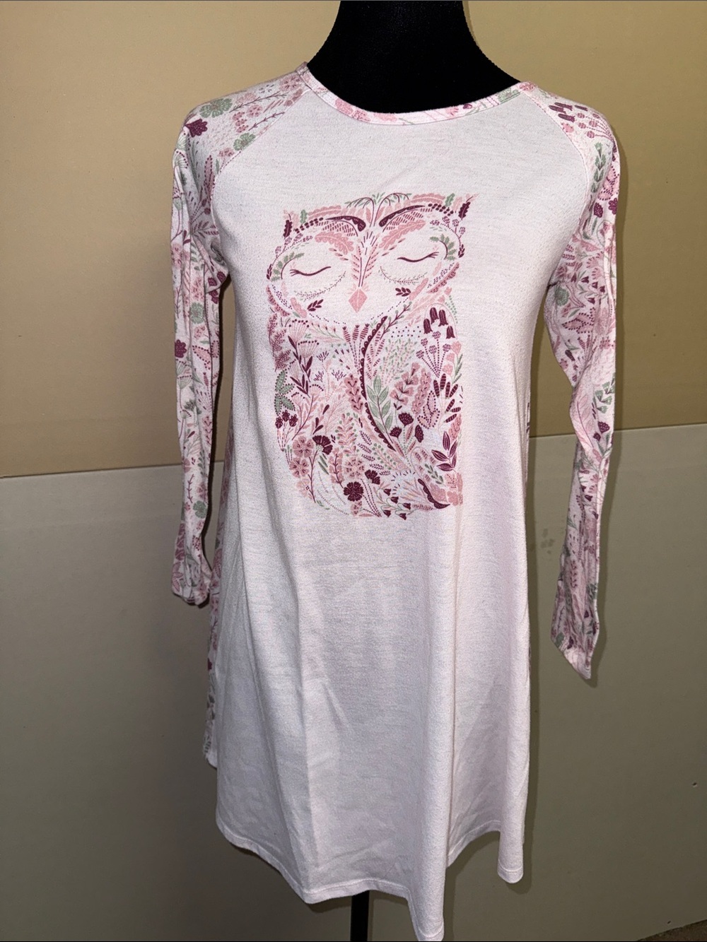 The Children's Place Pink Floral Owl Raglan-Sleeve Nightgown